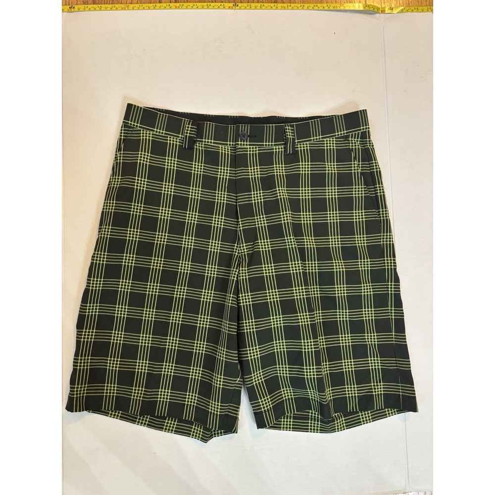 Pro Tour Men's Golf Shorts Lime Green Black Plaid 10 Inch Inseam Sz 36‎